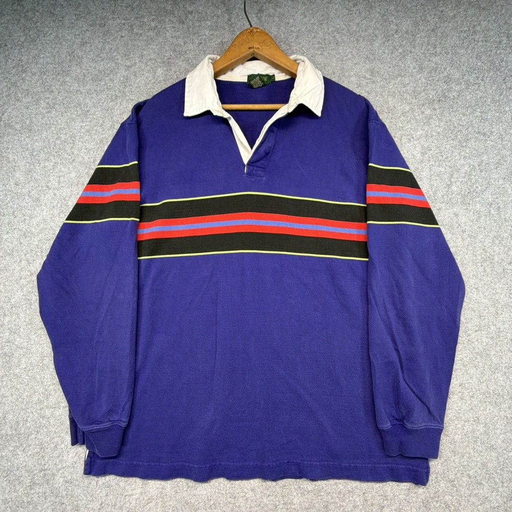 Vintage J Crew Rugby Shirt Mens Large Striped Heavy Cotton Polo Oarsman 90s